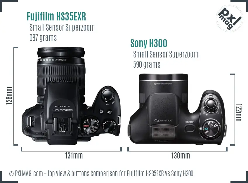 Fujifilm HS35EXR vs Sony H300 top view buttons comparison