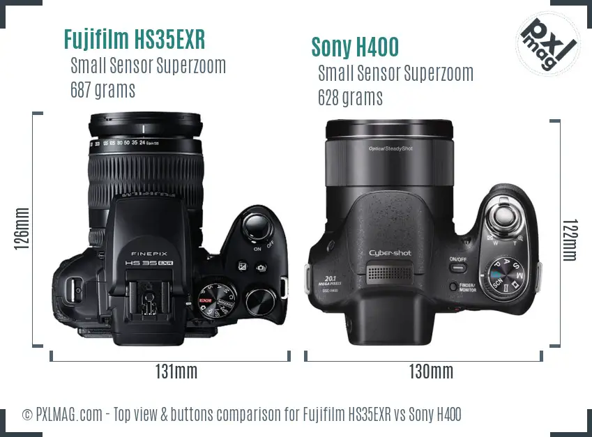 Fujifilm HS35EXR vs Sony H400 top view buttons comparison