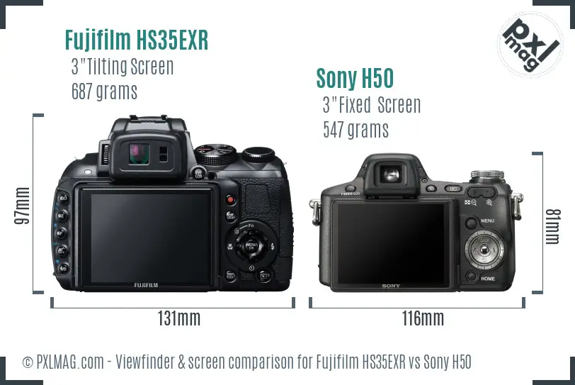 Fujifilm HS35EXR vs Sony H50 Screen and Viewfinder comparison