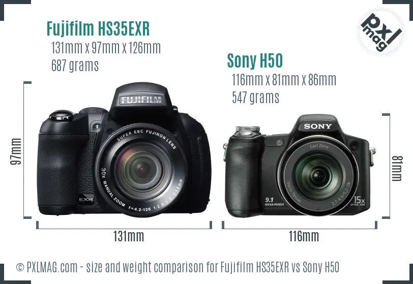 Fujifilm HS35EXR vs Sony H50 size comparison