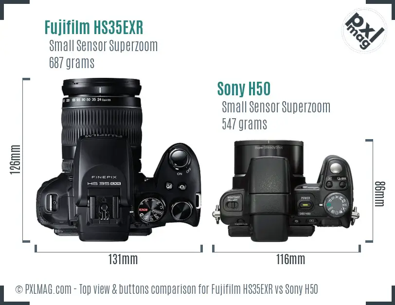 Fujifilm HS35EXR vs Sony H50 top view buttons comparison