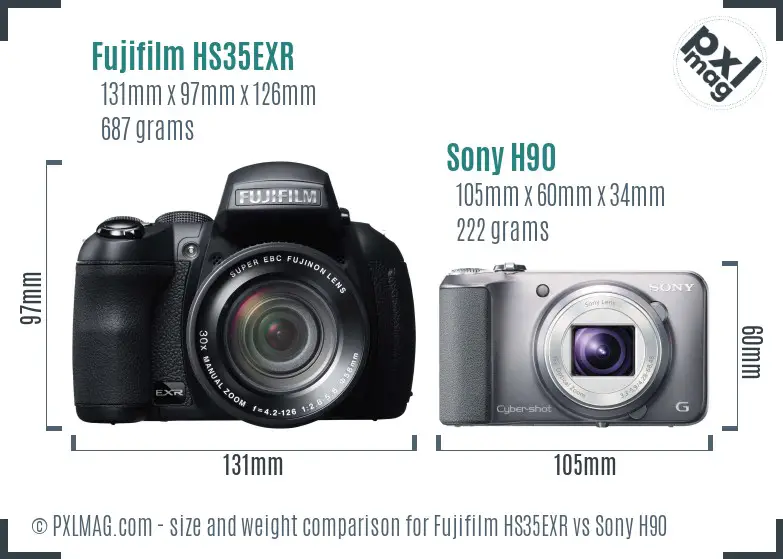 Fujifilm HS35EXR vs Sony H90 size comparison