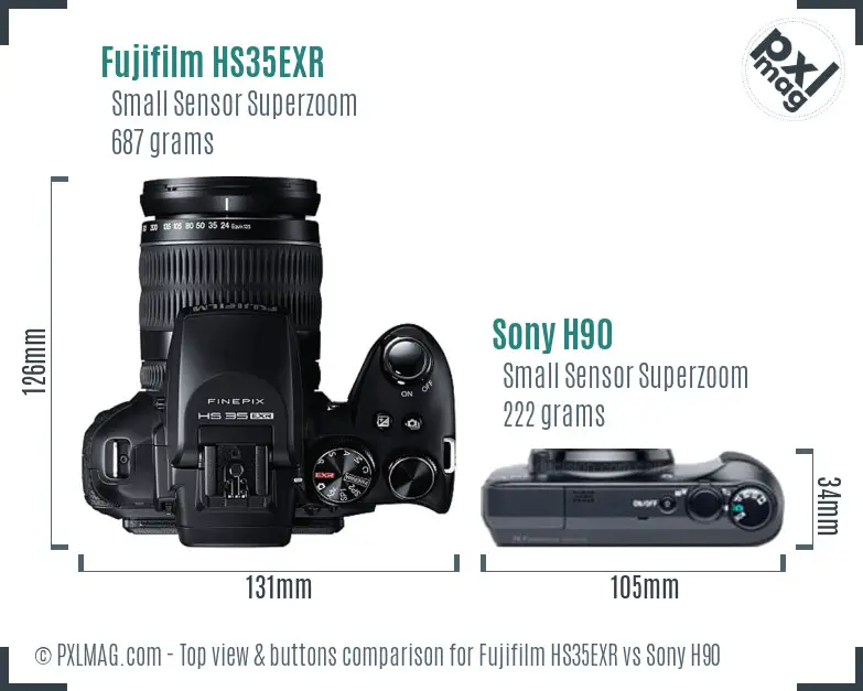 Fujifilm HS35EXR vs Sony H90 top view buttons comparison