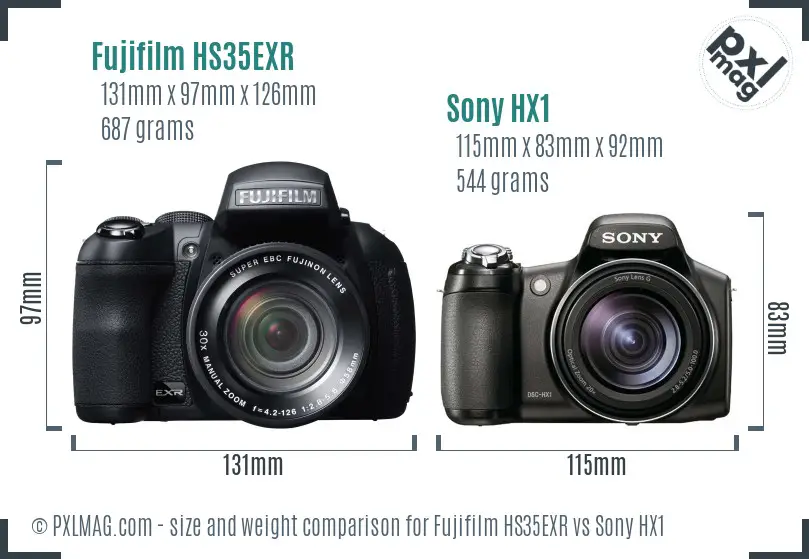 Fujifilm HS35EXR vs Sony HX1 size comparison