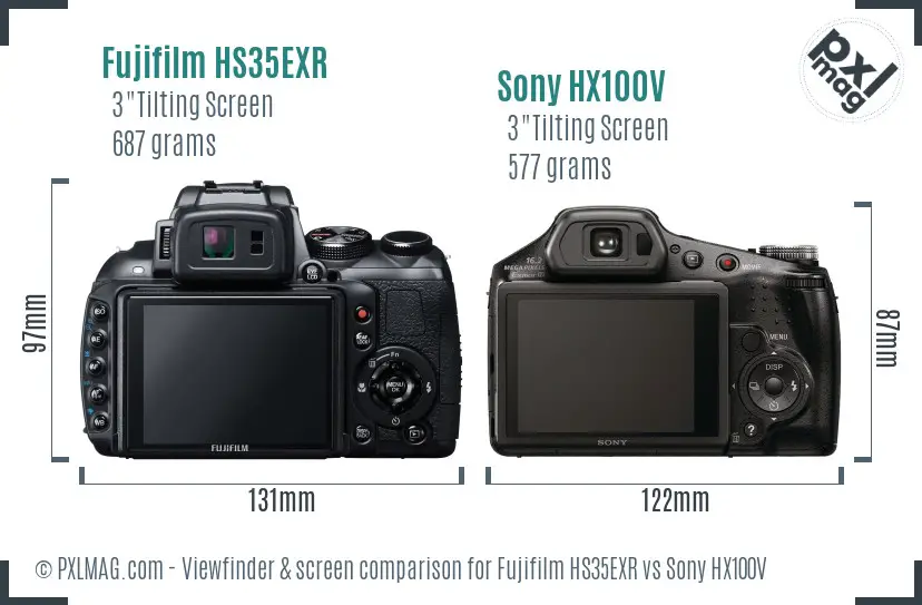 Fujifilm HS35EXR vs Sony HX100V Screen and Viewfinder comparison