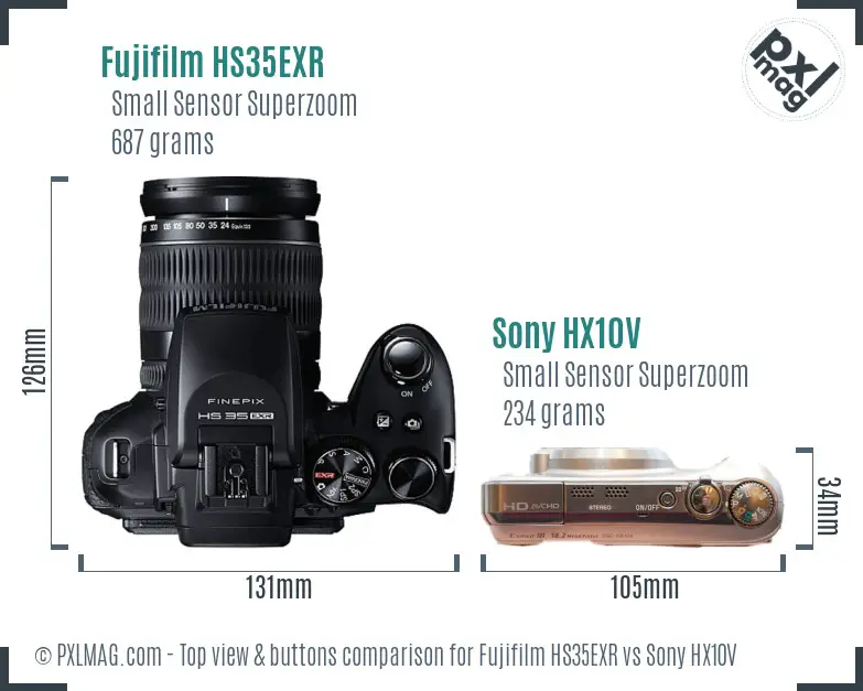 Fujifilm HS35EXR vs Sony HX10V top view buttons comparison