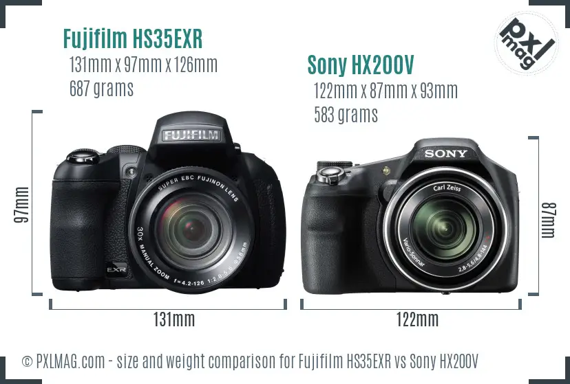 Fujifilm HS35EXR vs Sony HX200V size comparison