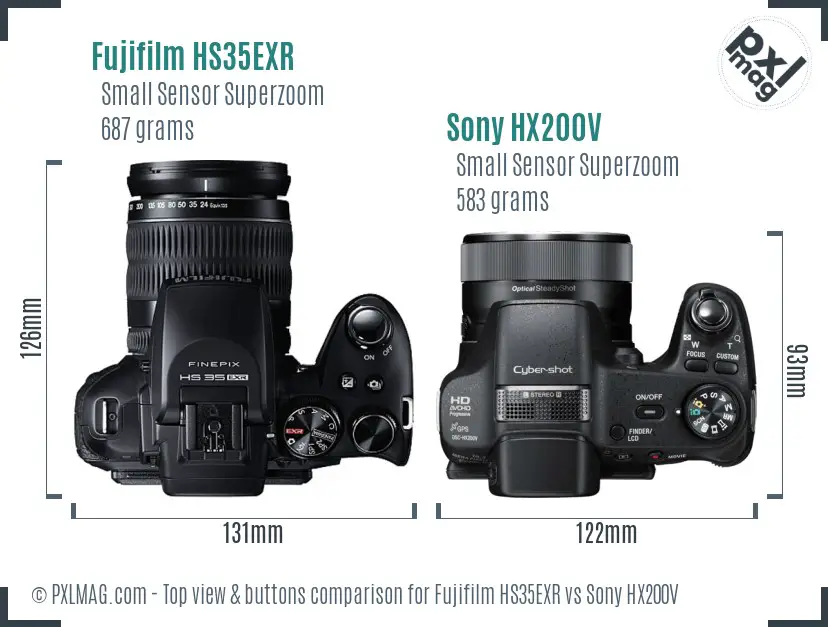 Fujifilm HS35EXR vs Sony HX200V top view buttons comparison