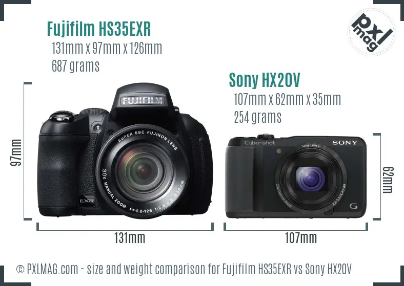 Fujifilm HS35EXR vs Sony HX20V size comparison