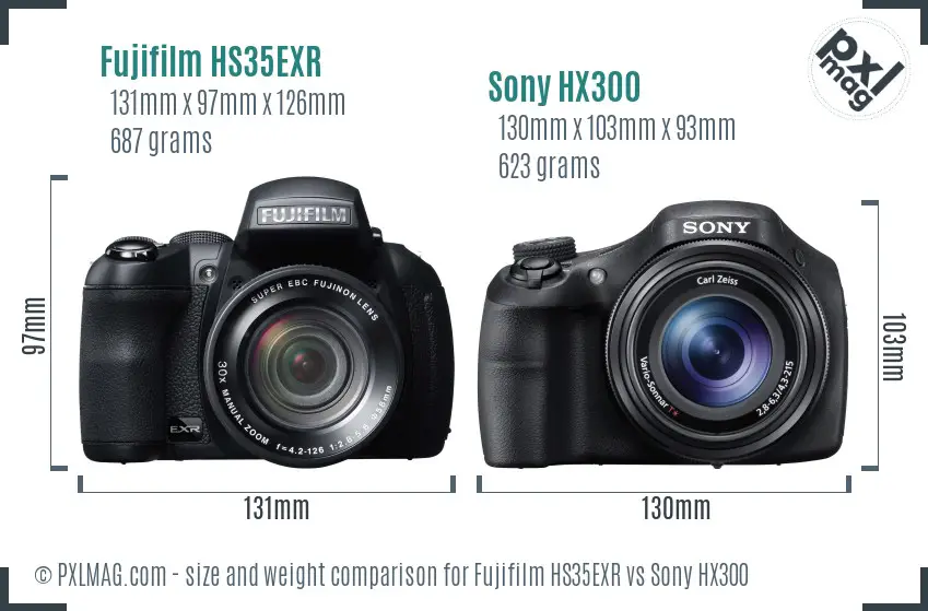 Fujifilm HS35EXR vs Sony HX300 size comparison