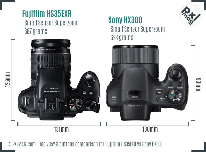 Fujifilm HS35EXR vs Sony HX300 top view buttons comparison
