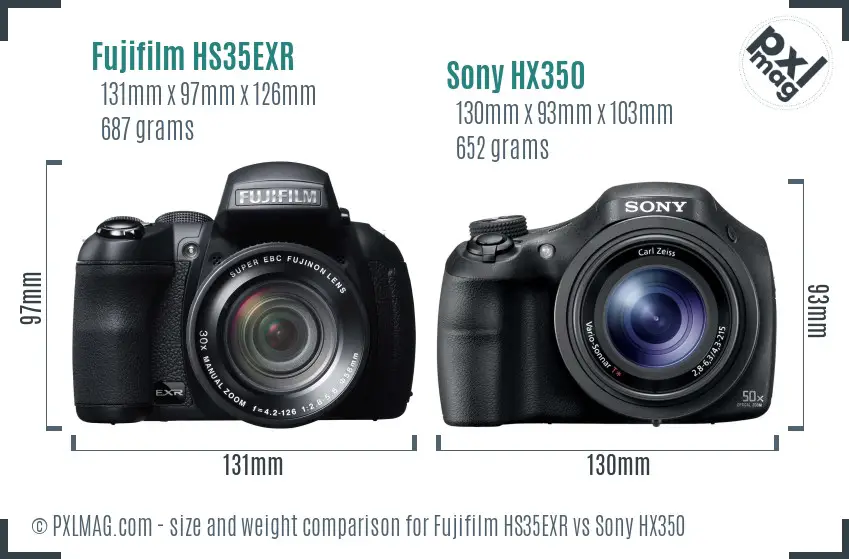 Fujifilm HS35EXR vs Sony HX350 size comparison