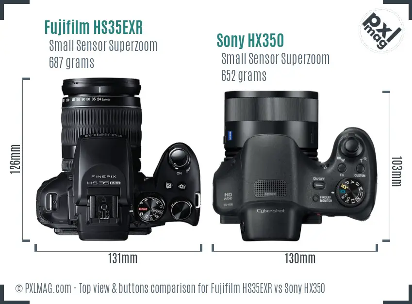 Fujifilm HS35EXR vs Sony HX350 top view buttons comparison