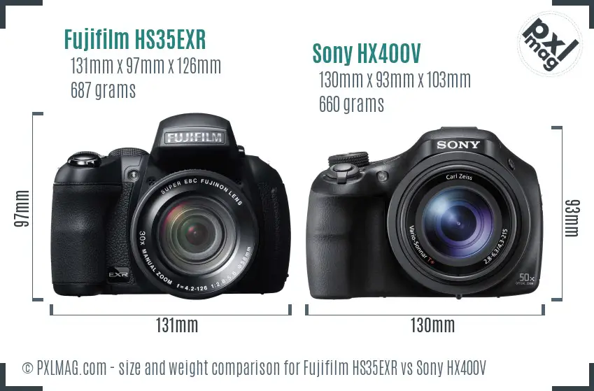 Fujifilm HS35EXR vs Sony HX400V size comparison
