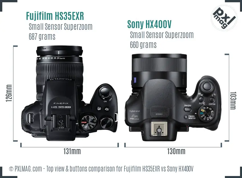Fujifilm HS35EXR vs Sony HX400V top view buttons comparison