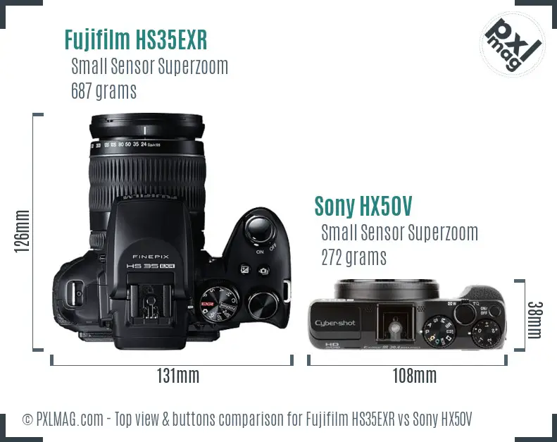 Fujifilm HS35EXR vs Sony HX50V top view buttons comparison