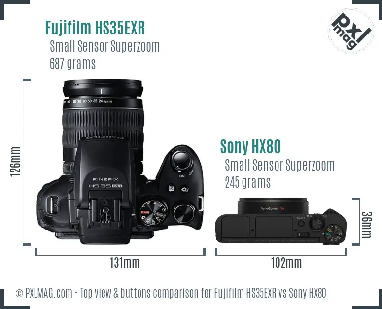 Fujifilm HS35EXR vs Sony HX80 top view buttons comparison