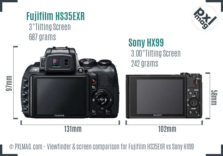 Fujifilm HS35EXR vs Sony HX99 Screen and Viewfinder comparison