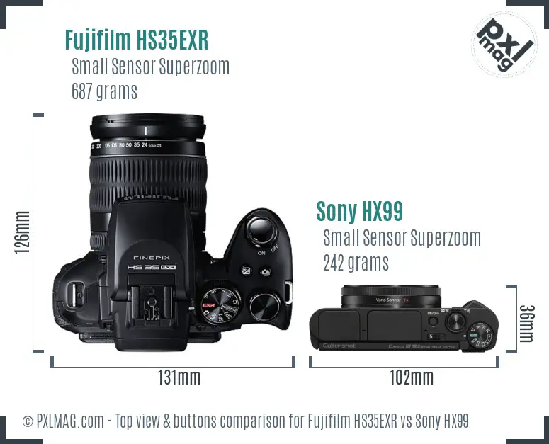 Fujifilm HS35EXR vs Sony HX99 top view buttons comparison