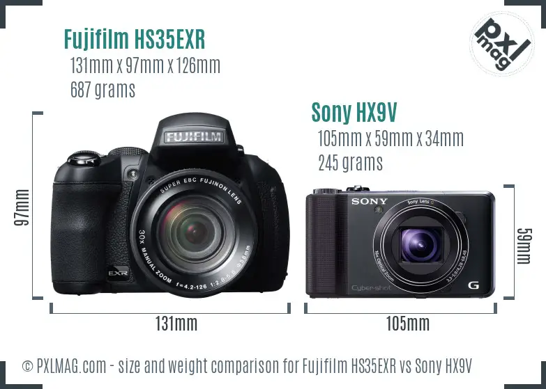 Fujifilm HS35EXR vs Sony HX9V size comparison