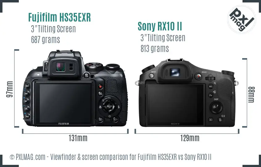 Fujifilm HS35EXR vs Sony RX10 II Screen and Viewfinder comparison