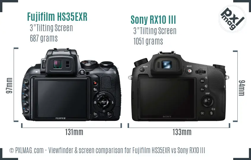 Fujifilm HS35EXR vs Sony RX10 III Screen and Viewfinder comparison
