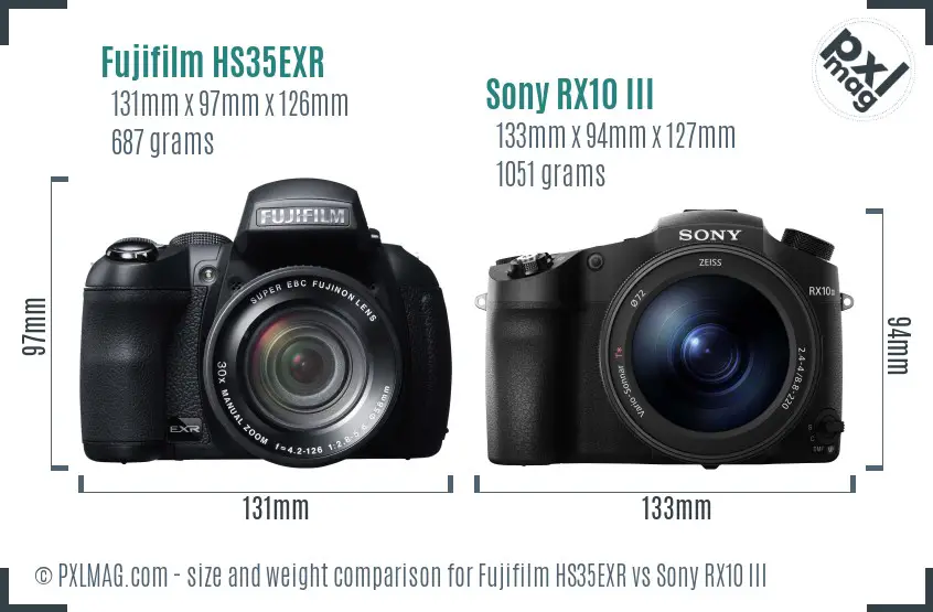 Fujifilm HS35EXR vs Sony RX10 III size comparison