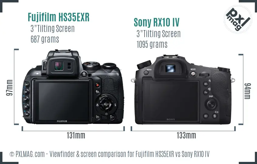 Fujifilm HS35EXR vs Sony RX10 IV Screen and Viewfinder comparison