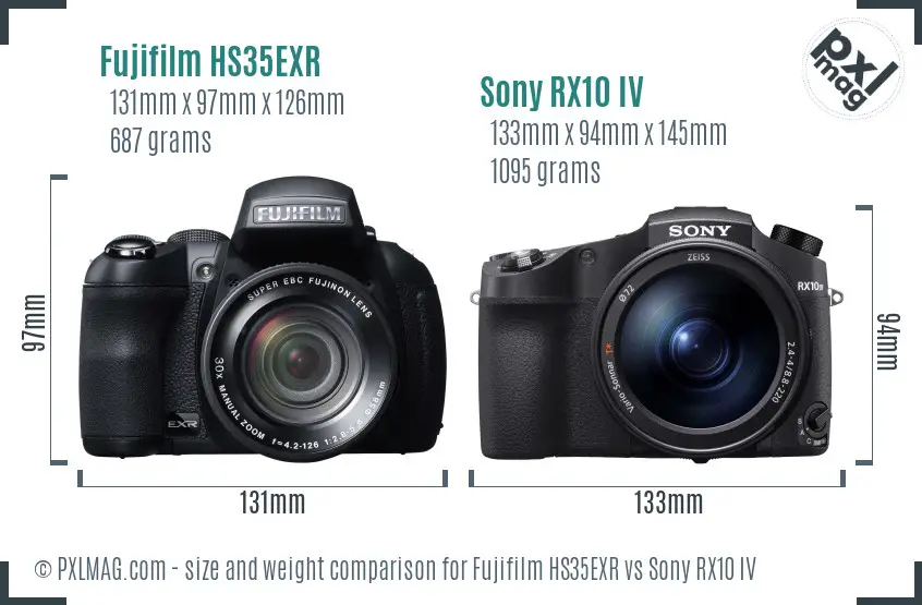 Fujifilm HS35EXR vs Sony RX10 IV size comparison