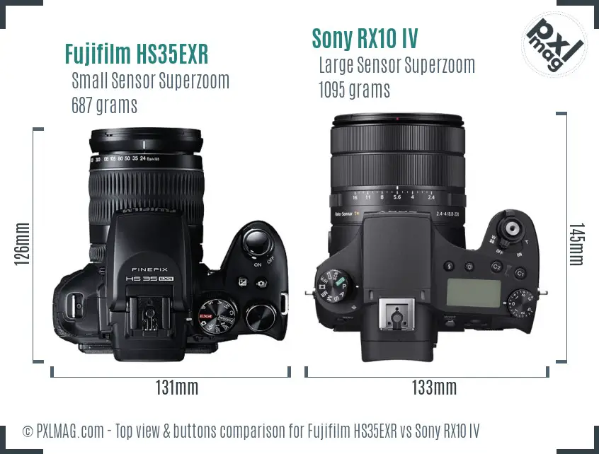 Fujifilm HS35EXR vs Sony RX10 IV top view buttons comparison