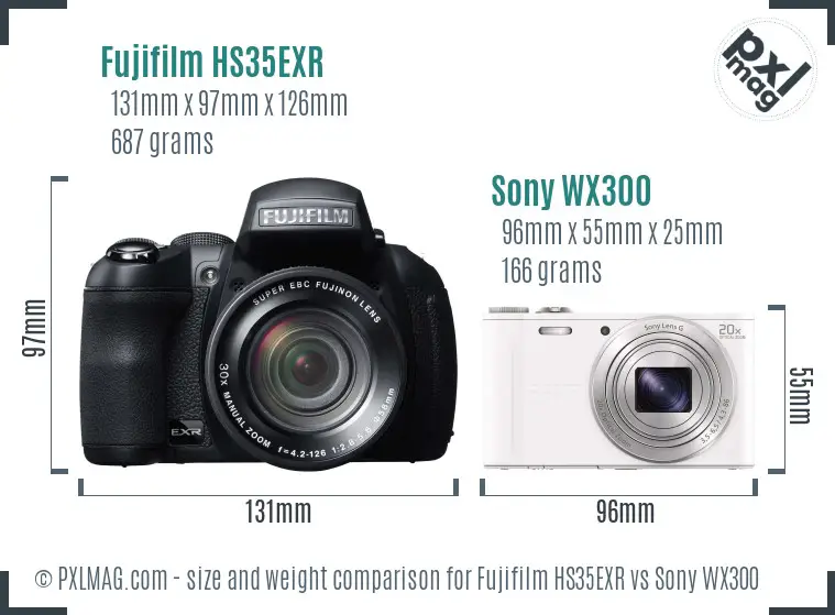 Fujifilm HS35EXR vs Sony WX300 size comparison