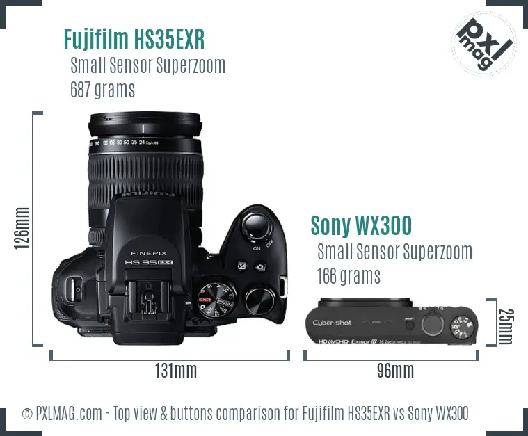 Fujifilm HS35EXR vs Sony WX300 top view buttons comparison