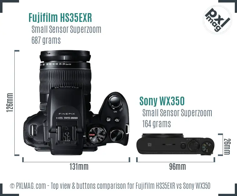 Fujifilm HS35EXR vs Sony WX350 top view buttons comparison
