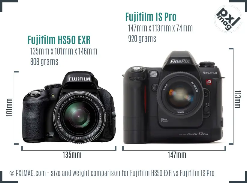 Fujifilm HS50 EXR vs Fujifilm IS Pro size comparison