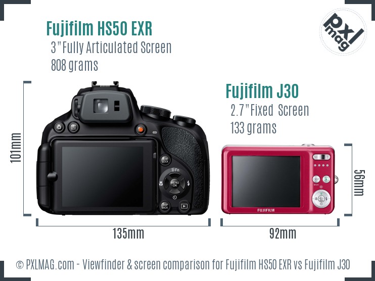 Fujifilm HS50 EXR vs Fujifilm J30 Screen and Viewfinder comparison
