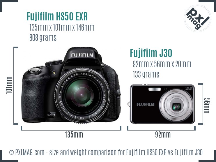 Fujifilm HS50 EXR vs Fujifilm J30 size comparison Fujifilm HS50 EXR vs Fujifilm J30 size comparison