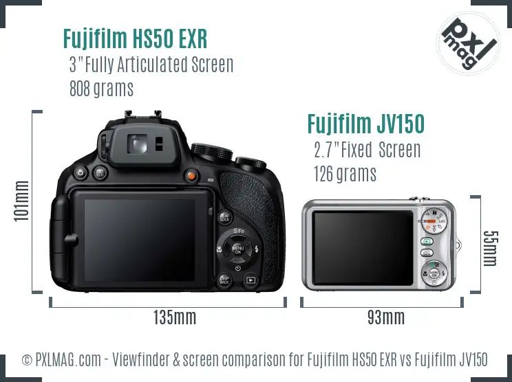 Fujifilm HS50 EXR vs Fujifilm JV150 Screen and Viewfinder comparison Fujifilm HS50 EXR vs Fujifilm JV150 Screen and Viewfinder comparison