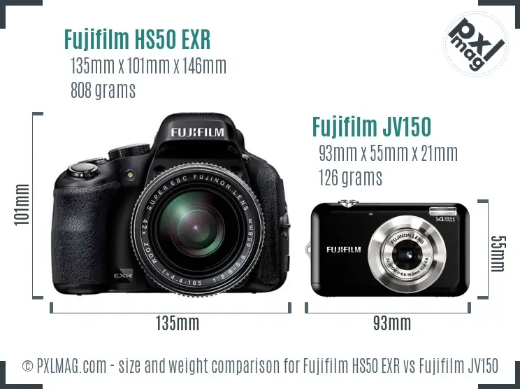 Fujifilm HS50 EXR vs Fujifilm JV150 size comparison Fujifilm HS50 EXR vs Fujifilm JV150 size comparison