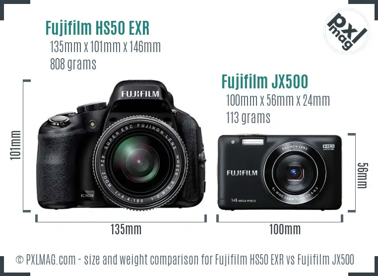 Fujifilm HS50 EXR vs Fujifilm JX500 size comparison Fujifilm HS50 EXR vs Fujifilm JX500 size comparison