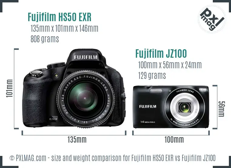 Fujifilm HS50 EXR vs Fujifilm JZ100 size comparison