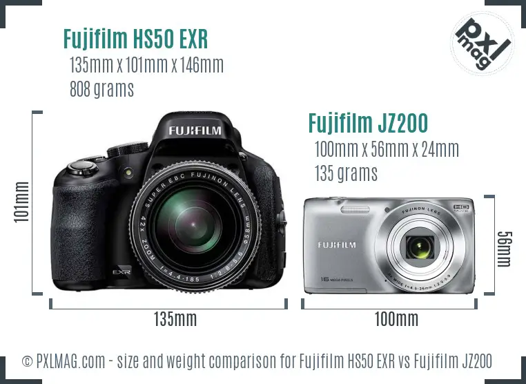 Fujifilm HS50 EXR vs Fujifilm JZ200 size comparison Fujifilm HS50 EXR vs Fujifilm JZ200 size comparison