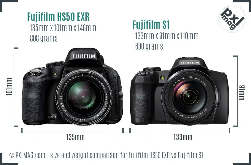 Fujifilm HS50 EXR vs Fujifilm S1 size comparison