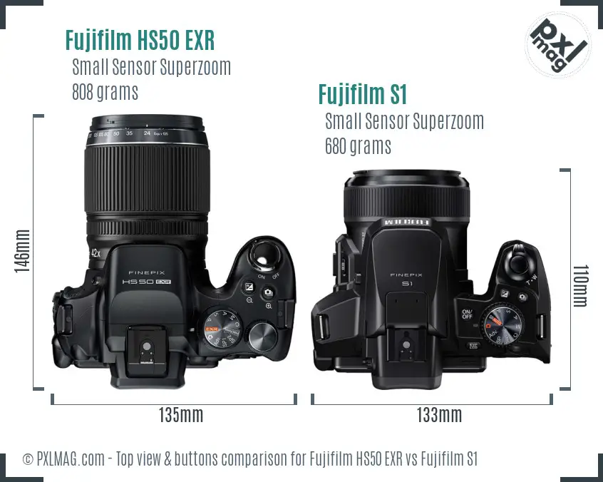 Fujifilm HS50 EXR vs Fujifilm S1 top view buttons comparison