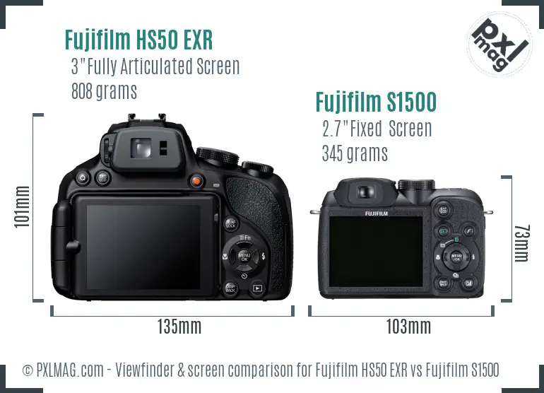 Fujifilm HS50 EXR vs Fujifilm S1500 Screen and Viewfinder comparison