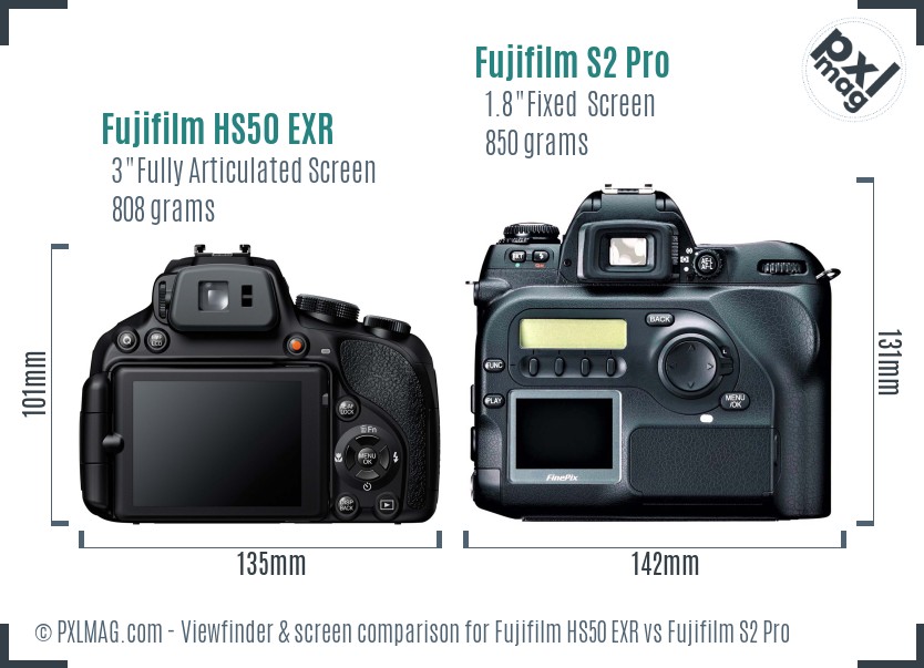 Fujifilm HS50 EXR vs Fujifilm S2 Pro Screen and Viewfinder comparison