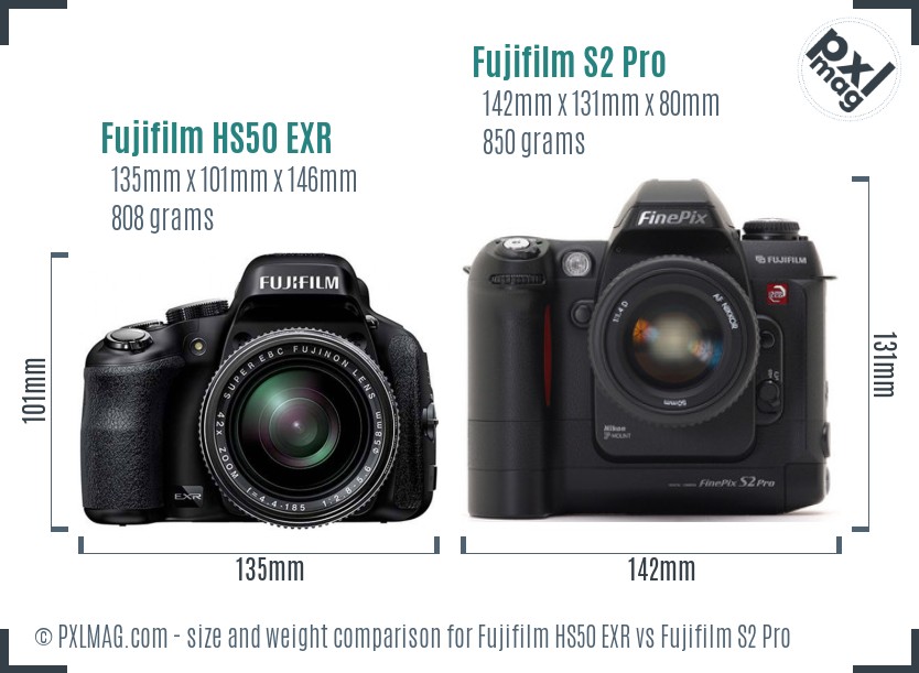Fujifilm HS50 EXR vs Fujifilm S2 Pro size comparison