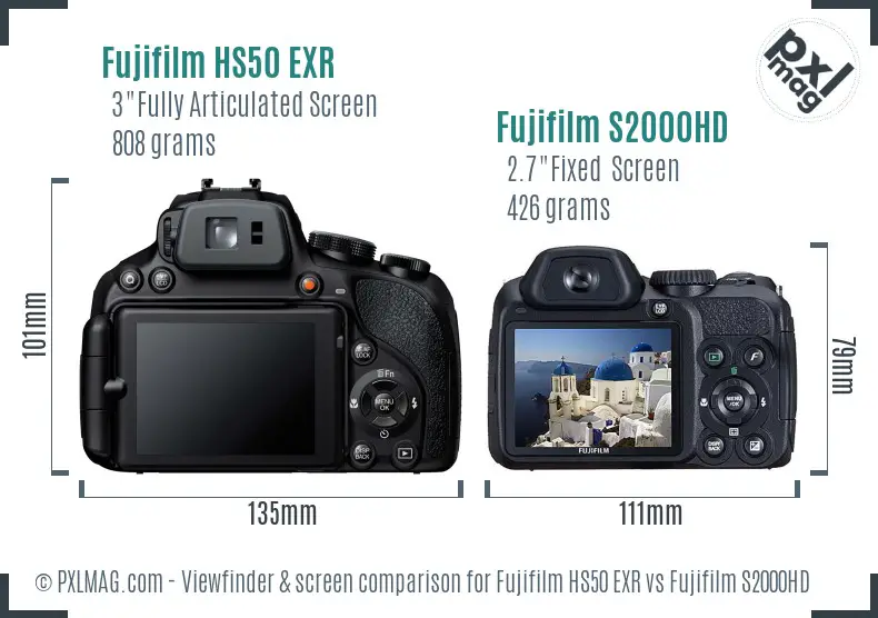 Fujifilm HS50 EXR vs Fujifilm S2000HD Screen and Viewfinder comparison