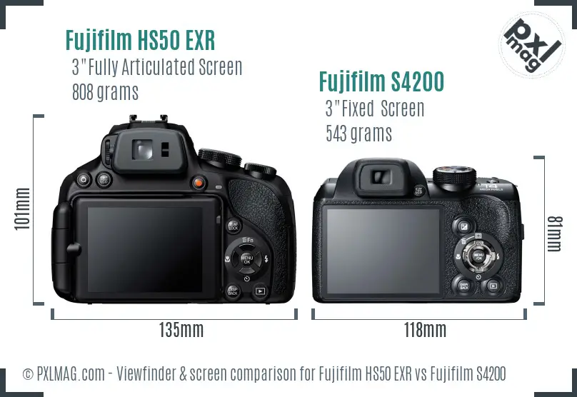 Fujifilm HS50 EXR vs Fujifilm S4200 Screen and Viewfinder comparison