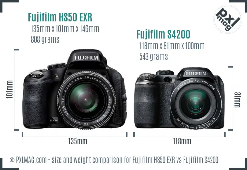 Fujifilm HS50 EXR vs Fujifilm S4200 size comparison