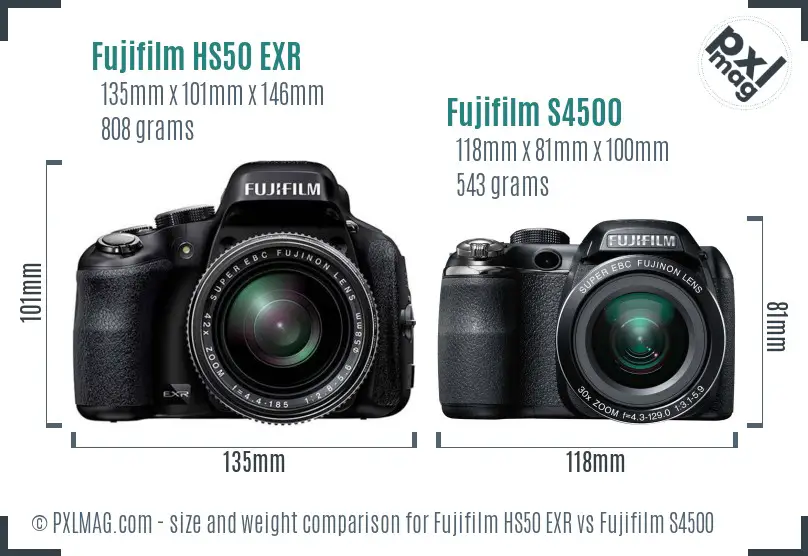 Fujifilm HS50 EXR vs Fujifilm S4500 size comparison